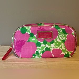 Lilly Pulitzer Estee Lauder Pink & Green Floral Print Zip Top Cosmetic C…